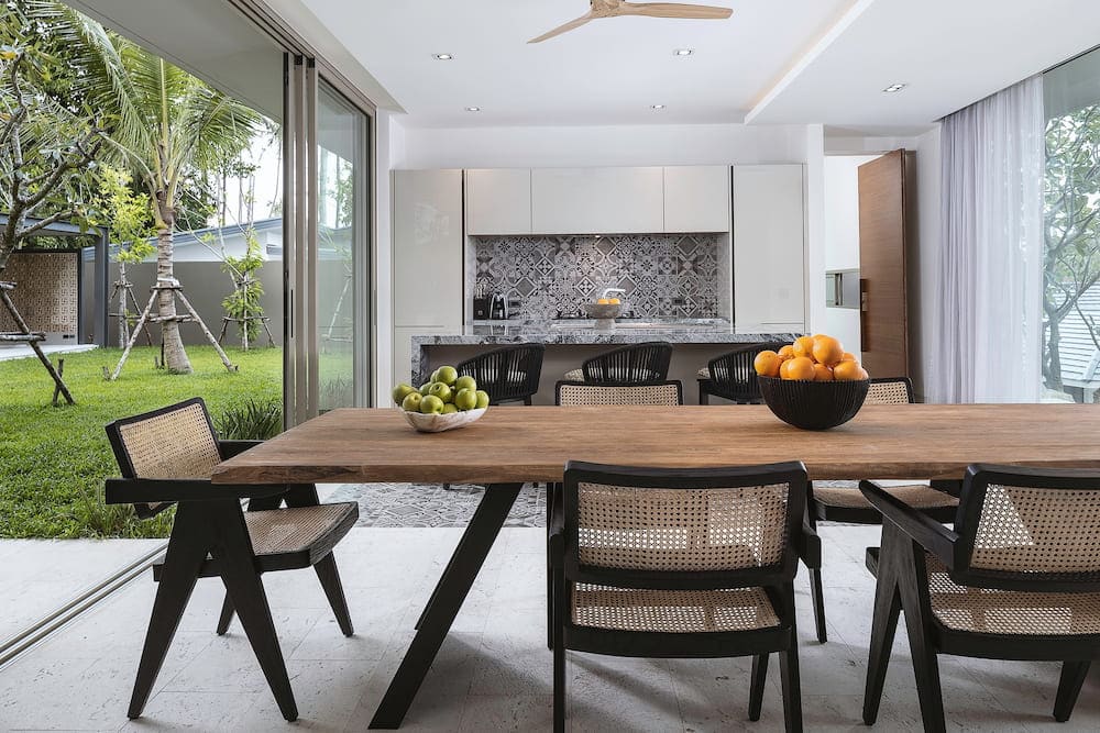 Bespoke teak furniture detail in a luxury Koh Samui villa interior design project.