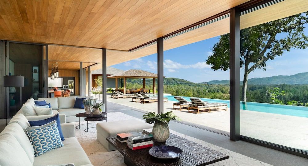Bespoke villa interior design in a Koh Samui hillside villa with open-plan living