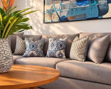 Styled luxury villa living room in Phuket prepared for the high season.