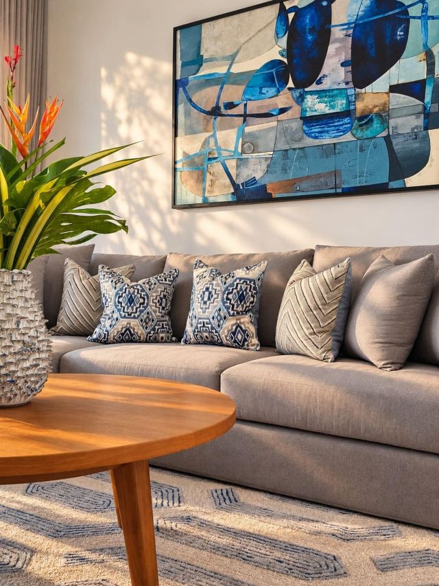 Styled luxury villa living room in Phuket prepared for the high season.